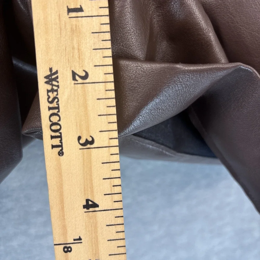 Vici Women's Faux Leather Shorts L Brown Ultra High Rise Cuffed Pleated Pockets